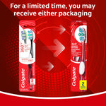 Packaging comparison graphic showing two Colgate 360 Advanced Whitening toothbrush packages and text about receiving either packaging