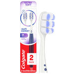Colgate Gum Expert Ultra Soft toothbrush two-pack retail blister pack shown with one toothbrush head close-up
