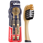 Packaged Colgate Harry Potter kids toothbrushes in gold-themed twin blister pack with branded handles