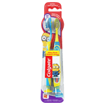 Colgate branded packaged value pack with two Minions-themed kids toothbrushes in blister card