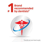 Graphic stating “#1 Brand recommended by dentists” with medical caduceus icon on a white background