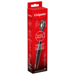 Angled view of Colgate Optic White red retail box showing the black toothbrush image and branding