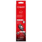 Back of Colgate Optic White red package with product features and close-up brush head illustrations