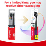Graphic showing two Colgate Total toothbrush packaging styles side-by-side with promotional text