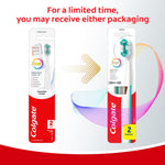 Colgate retail packaging art showing two possible package designs and a note that either packaging may be received