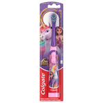 Colgate Unicorn Academy kids sonic power toothbrush in purple and pink packaging with unicorn character artwork on blister card.