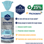 Promotional layout with a Color Scents roll, Microban logo and callouts about recycled plastic and product benefits
