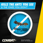 Graphic circle with an ant illustration crossed by a prohibition band and header text about killing visible and hidden ants