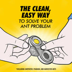 Illustration of hands holding and activating the dual-compartment Combat Max bait station with headline about easy solution