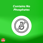 Green graphic panel reading 'Contains No Phosphates' with a crossed-out laboratory flask icon and Comet logo