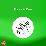 Green promotional graphic stating 'Scratch Free' with an icon of a hand wiping a surface and the Comet logo