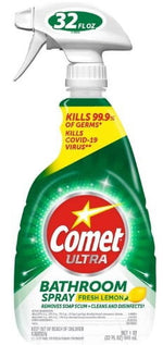 Single Comet Ultra Bathroom Spray Fresh Lemon bottle showing front label and 32 fl oz marking on the trigger top