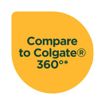 Yellow circular badge graphic with text 'Compare to Colgate® 360°*' used as a product comparison callout.