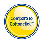 Round yellow badge graphic reading 'Compare to Cottonelle®*' on a white background used in product marketing.