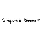 Plain text graphic reading 'Compare to Kleenex®*' in black script on a white background.