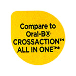 Yellow circular label graphic with black text that reads 'Compare to Oral-B CROSSACTION ALL IN ONE' on a white background