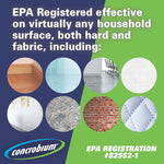 Concrobium graphic showing EPA registration text with circles illustrating various household surfaces