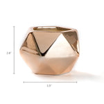 Single glossy copper geometric planter shown with dimension lines indicating height and width measurements