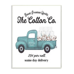 Framed white wall plaque with teal delivery truck illustration carrying toilet paper and cotton, vintage typography header.