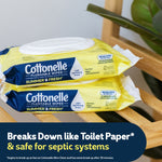 Close-up of two stacked Cottonelle Summer Fresh flushable wipes packs showing brand and flip-top lid