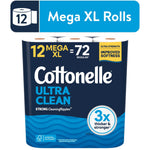 Packaged Cottonelle Ultra Clean toilet paper bundle with navy-blue wrap and 3x thicker & stronger badge