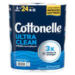 Packaged Cottonelle Ultra Clean toilet paper in blue wrap showing brand name, 'Ultra Clean' text and a 3x thicker & stronger badge.