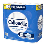 Three-quarter view of Cottonelle Ultra CleanCare blue packaging showing brand logo and visible rolled paper inside