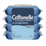 Front-facing stack of four Cottonelle Ultra Fresh flushable wipes packs showing brand logo and pack details
