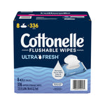 Front-facing Cottonelle Flushable Wipes Ultra Fresh outer box showing logo and wipe graphic