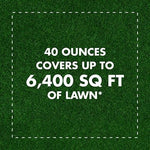 Green grass background with bold white text stating “40 ounces covers up to 6,400 sq ft of lawn”