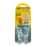 Rear view of Crayola Brush Buddies blister pack showing product information, barcode and patterned rinse cup