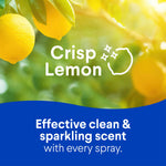 Sunlit lemons on a branch with text Crisp Lemon and message about an effective clean and sparkling scent