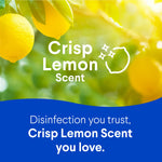 Graphic with lemons and text 'Crisp Lemon Scent' promoting scent for Clorox disinfecting wipes