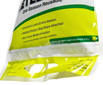 Cropped view of the lower portion of a RESCUE! Japanese Beetle Trap refill bag showing yellow-green branding and warning text