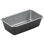 Compact gray nonstick loaf pan viewed at an angle against a white background