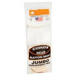 Front view of Cushion Head jumbo rayon mop replacement head in clear retail packaging