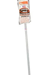 Full-length view of a cushion head jumbo rayon mop with packaging label attached to the mop head and a visible handle.