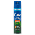 Tall blue aerosol can of Cutter Backwoods insect repellent with forest graphic and 'BONUS' band at the top