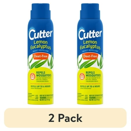 Two Cutter Lemon Eucalyptus insect repellent aerosol cans side-by-side with a 2 Pack label beneath on white background.