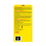 Yellow product box back panel showing directions, storage instructions and a UPC panel