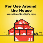 Illustrated house diagram on yellow background showing recommended indoor and outdoor treatment locations for rodent control with d-CON branding.
