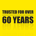 Bold typographic graphic on yellow background reading 'Trusted For Over 60 Years' with reflective text effect
