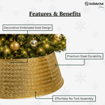 Gold Metal Christmas Tree Collar, Decorative Christmas Tree Skirt Alternative for Base Cover, Durable, Holiday Tree Base Decoration, Fits Most Trees, Modern Christmas Décor, Gold – view 3