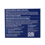 Close-up of the caution and ingredient panel on the back of a DampRid Refill Pack box with safety text