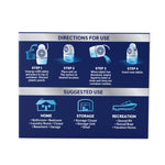 DampRid directions panel showing four step icons and suggested use icons for home, storage and recreation