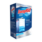 Three-quarter view of DampRid hanging moisture absorber box showing product image, logo and side panel