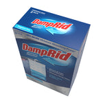 Tilted perspective of DampRid 3-pack box highlighting logo, product image and top flap
