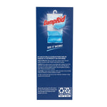 Tall narrow panel graphic of a DampRid hanging bag with logo and usage text reading "See it work!"
