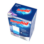 Three-quarter view of DampRid hanging moisture absorber box showing top, front and side artwork with lavender imagery