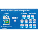 Graphic showing one refill jug equals eleven 10.5 oz refill cups, with small product illustrations on blue background